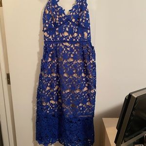 Lulus Blue lace midi dress, size L
